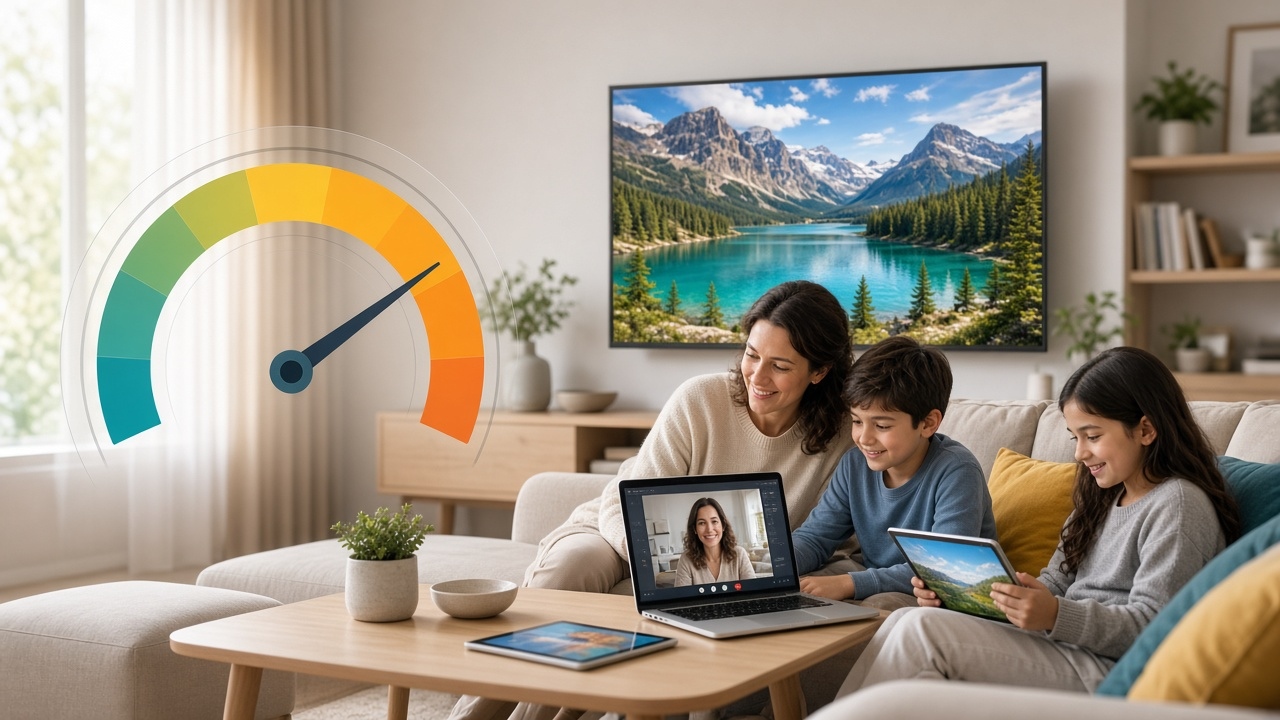 Multiple household devices sharing a 200 Mbps internet connection