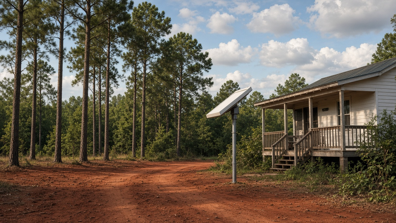 Starlink satellite dish outside an Alabama home